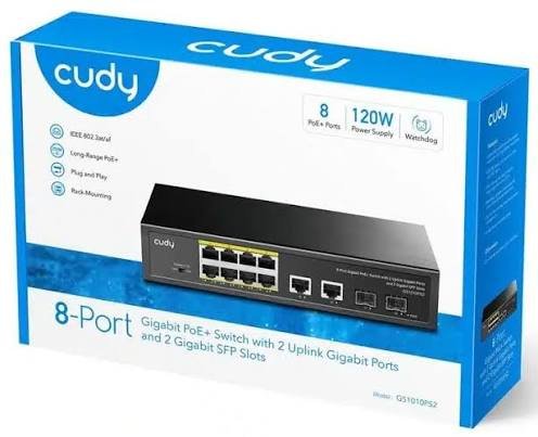 Cudy 8 Port Gigabit PoE 120W 2SFP 2 Gigabit Ethernet Switch | GS1010PS2 Ethernet Ports: 10x 10/100/1000