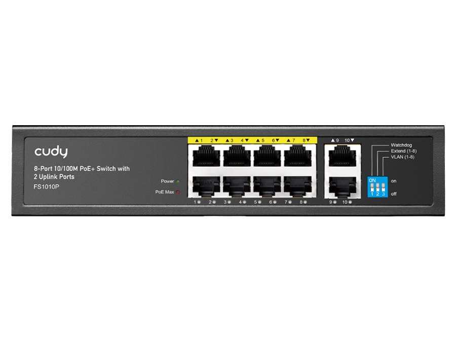 Cudy 10 Port Fast Ethernet 8 PoE 120W Switch | 10/100M with 2 Uplink Ports FS1010P