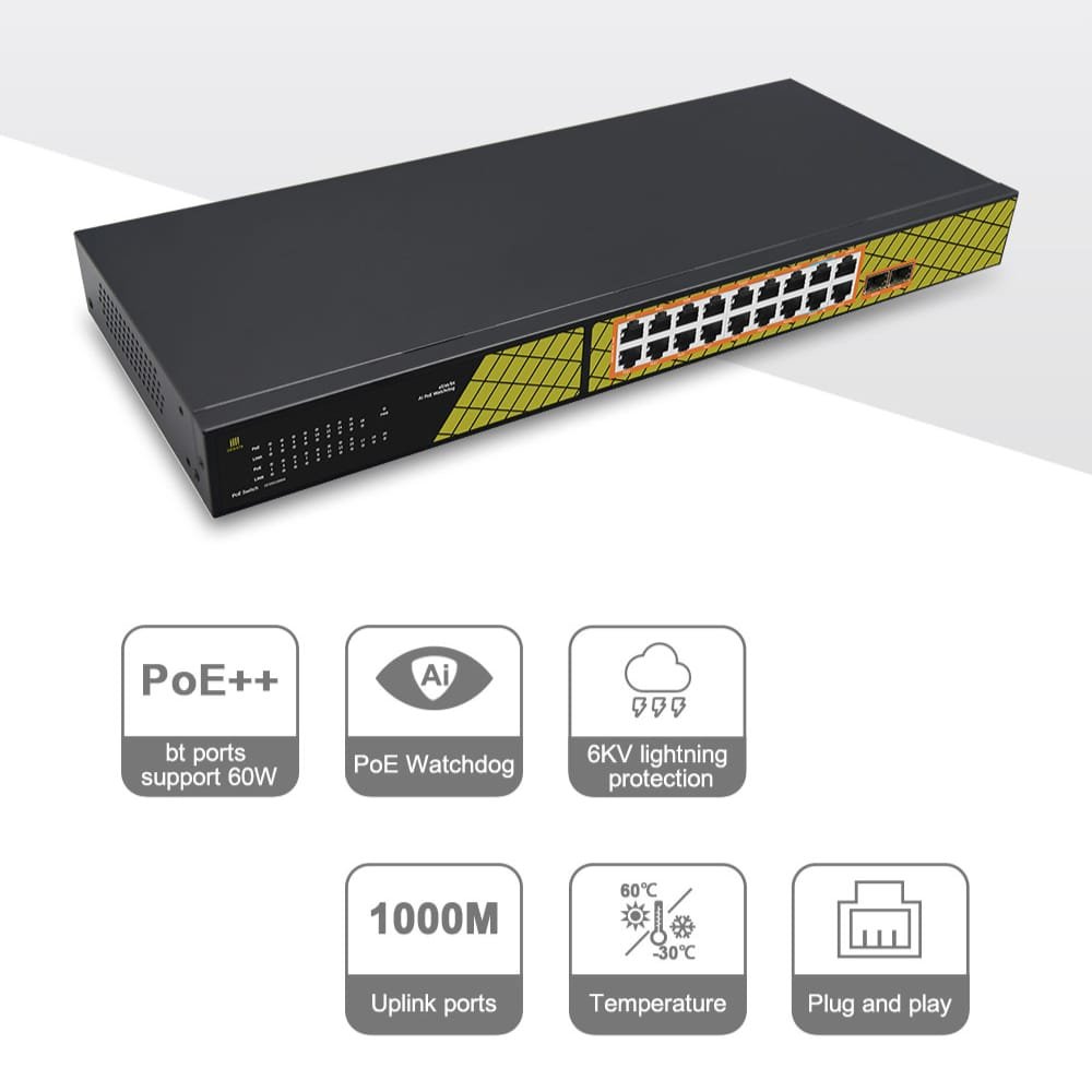 Genata 16 Port Gigabit PoE + 2 Gbps RJ45/SFP Switch