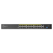 Cudy 24 Port Fast Ethernet PoE 300W 2 Gigabit 1SFP Switch | FS1026PS1
 Ethernet Ports: 24x 10/100 ; 2x 10/100/1000
Hardware Button: VLAN ; Extender ; Default
Max. Power Consumption: 10W
Mounting: Rack-Mount
Operating System: None
Operating Temperature: -20°C to 50°C
PoE Input: None
PoE Output: 802.3af/at PoE on Ports 1~24
Power Input: 1x IEC Power Cord (Included)
Serial Interface: None
SFP Ports: 1x 1.25Gbps
Supported Voltage Range: 100-240V